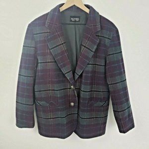 Oui Petites Womens Vintage Plaid Two Button Jacket